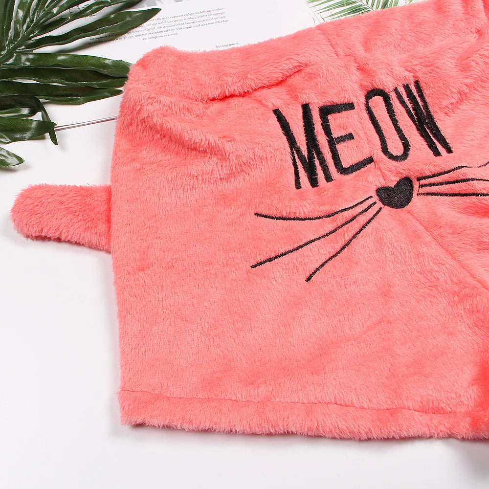 Women’s Cat Cartoon Warm Pajama Set – Cozy Sleepwear & Homewear