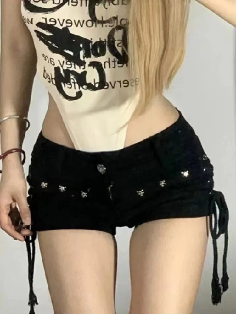 Women’s Lace-Up Skinny Shorts – Retro Streetwear Casual Fashion Shorts