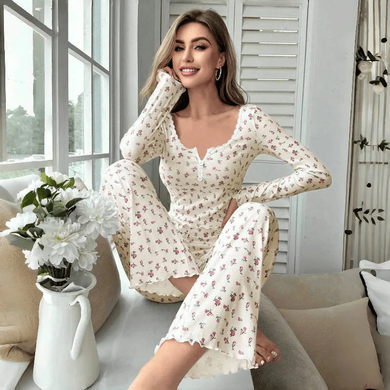 Women’s Floral Pajama Set – Long Sleeve Top & Pants Cozy Loungewear