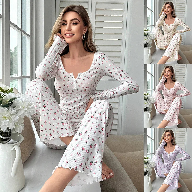 Women’s Floral Pajama Set – Long Sleeve Top & Pants Cozy Loungewear