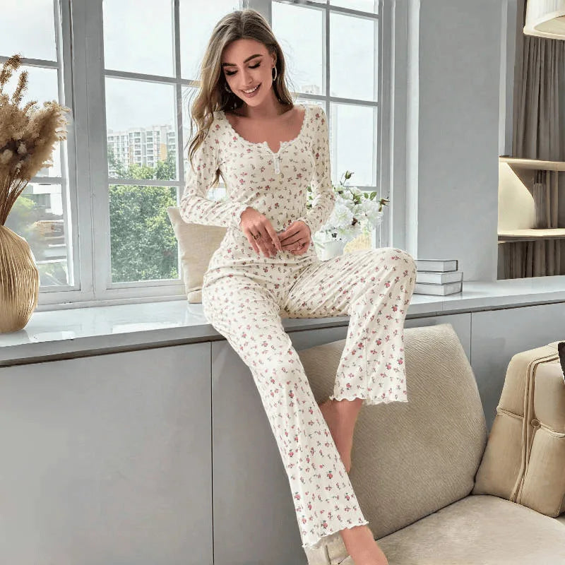 Women’s Floral Pajama Set – Long Sleeve Top & Pants Cozy Loungewear