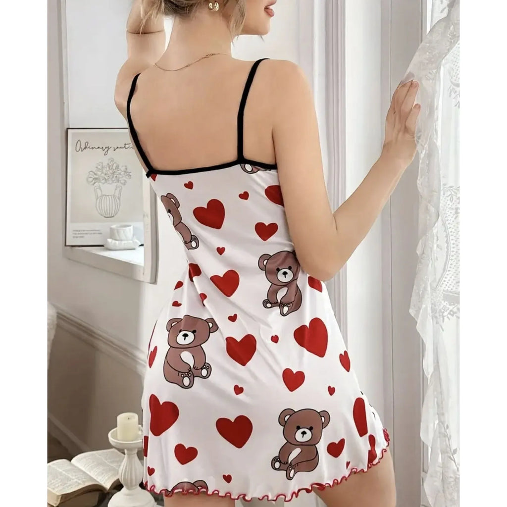 Cute Teddy Bear Nightgown – Sleeveless Ruffle Sleep Dress & Loungewear