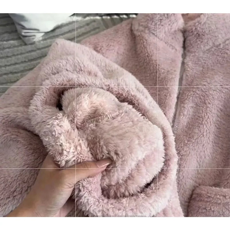 Women’s Coral Velvet Pajama Set – Warm Plush Zip-Up Loungewear