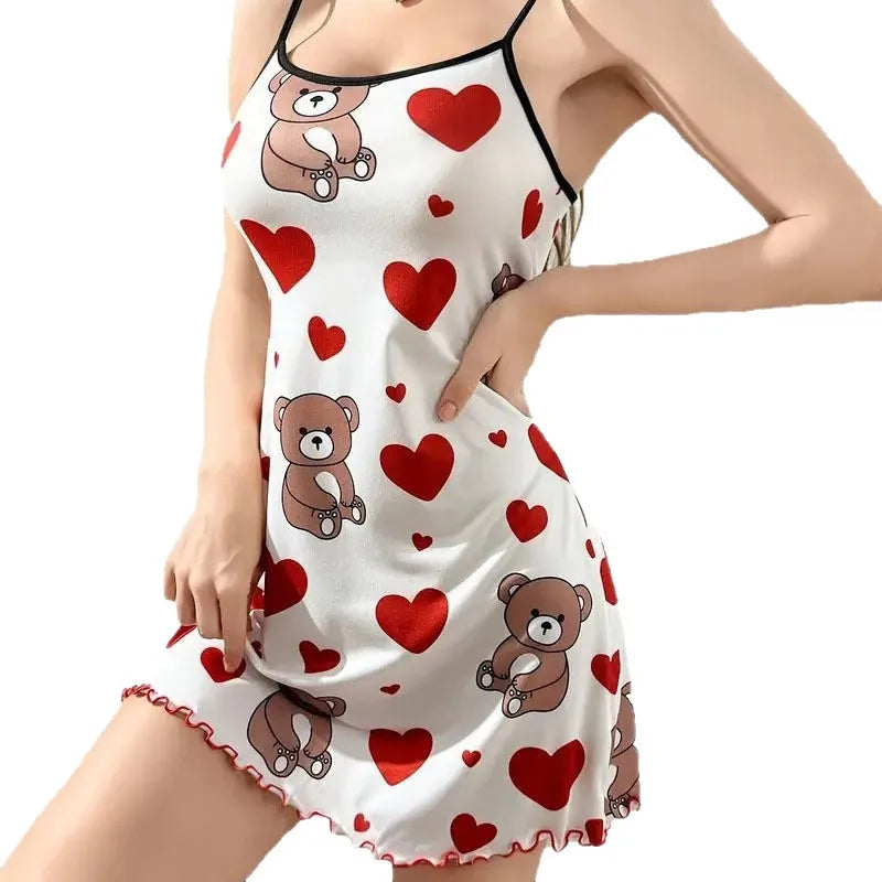 Cute Teddy Bear Nightgown – Sleeveless Ruffle Sleep Dress & Loungewear